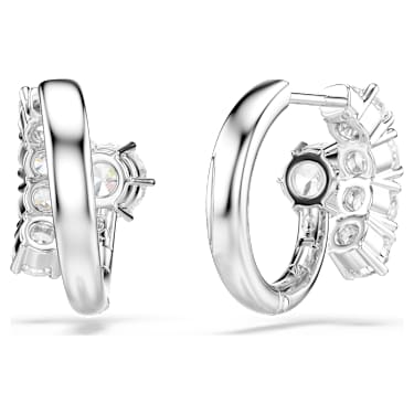 Matrix 大圈耳环, 圆形切割, 白色, 镀铑 - Swarovski, 5753572