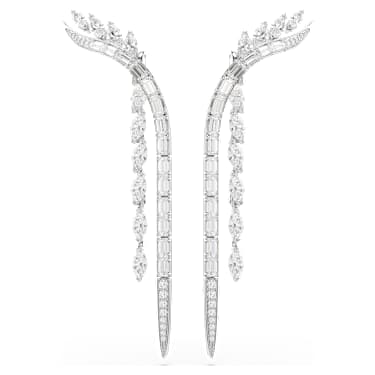 Mesmera earrings, Mixed cuts, White, Rhodium plated - Swarovski, 5753675