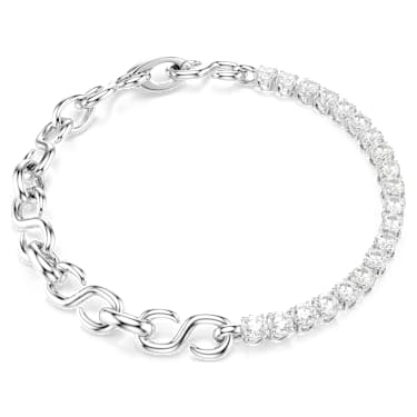 Brățară Matrix, Tăietură rotundă, Alb, Placat cu rodiu - Swarovski, 5753926