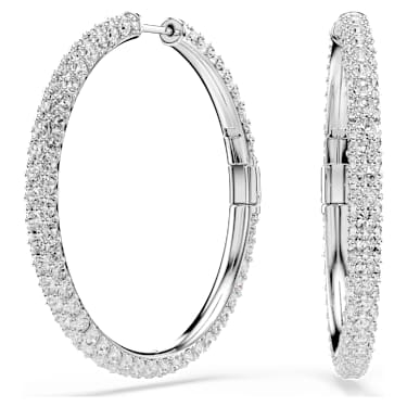 Dextera 후프 이어링, 라운드 컷, 화이트, 로듐 플래팅 - Swarovski, 5754156