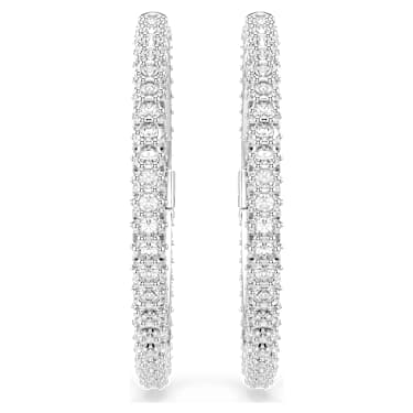 Dextera 大圈耳环, 圆形切割, 白色, 镀铑 - Swarovski, 5754156