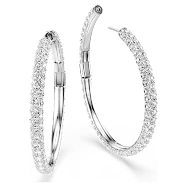 Dextera Kreolen, Rundschliff, Weiß, Rhodiniert - Swarovski, 5754156
