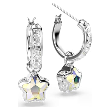 Visací náušnice Chroma, Různé výbrusy, Hvězda, Bílá, Pokoveno rhodiem - Swarovski, 5754172