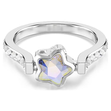 Chroma ring, Mixed cuts, Star, White, Rhodium plated | Swarovski