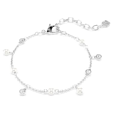 Imber bracelet, Crystal pearl, Round cut, White, Rhodium plated - Swarovski, 5754242