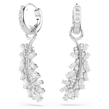 Vienna 穿孔耳环, 混合切割, 羽毛, 白色, 镀铑 - Swarovski, 5754272