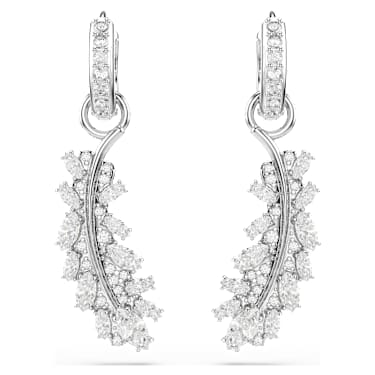 Náušnice Vienna, Různé výbrusy, Pírko, Bílá, Pokoveno rhodiem - Swarovski, 5754272