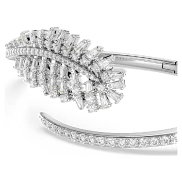Vienna bangle, Mixed cuts, Feather, White, Rhodium plated - Swarovski, 5754273
