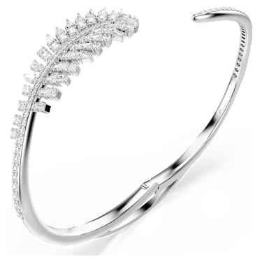 Vienna Armreif, Verschiedene Schliffe, Feder, Weiß, Rhodiniert - Swarovski, 5754273