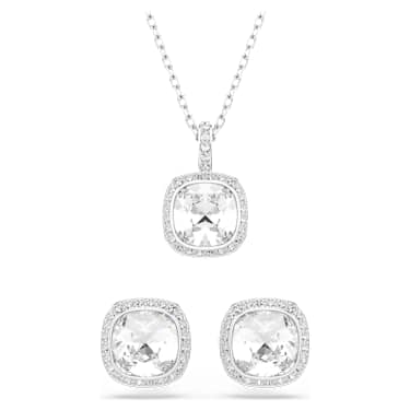 Una Angelic Set, Yastık kesim, Beyaz, Rodyum kaplama - Swarovski, 5754343