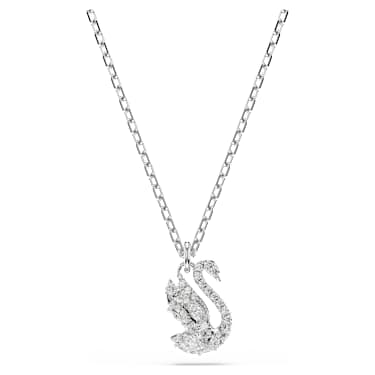 Swan pendant, Mixed cuts, Swan, White, Rhodium plated - Swarovski, 5754347