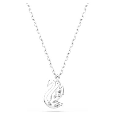 Swan 链坠, 混合切割, 天鹅, 白色, 镀铑 - Swarovski, 5754347