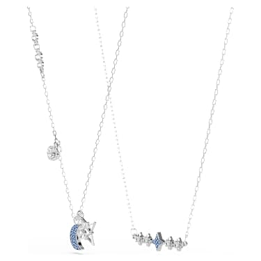 Symbolica necklace, Round cut, Moon, Blue, Rhodium plated - Swarovski, 5754380