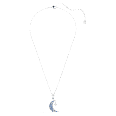 Symbolica pendant, Round cut, Moon, Blue, Rhodium plated - Swarovski, 5754381