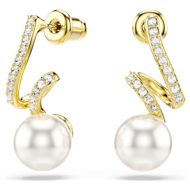 Gabriella 이어링, 크리스털 펄, 라운드 컷, 화이트, 18K 골드 피니시 - Swarovski, 5754386