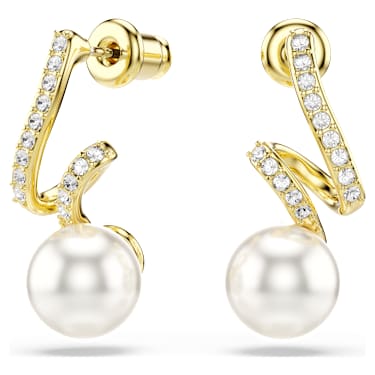 【SWAROVSKI】クリスタル ピアスキラキラ 可愛い綺麗系 ピクンクゴールド Gabriella ピアス, クリスタル・パール, ラウンドカット, ホワイト