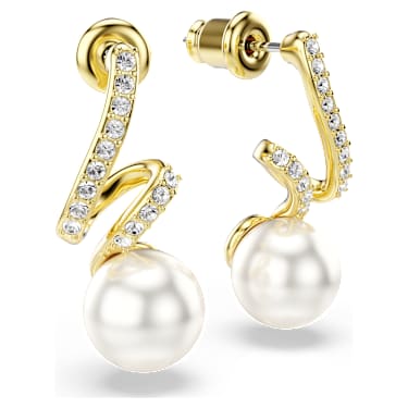 Gabriella 이어링, 크리스털 펄, 라운드 컷, 화이트, 18K 골드 피니시 - Swarovski, 5754386