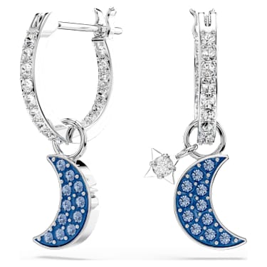 Symbolica Oorhangers, Ronde slijpvorm, Maan, Blauw, Rodium toplaag - Swarovski, 5754387