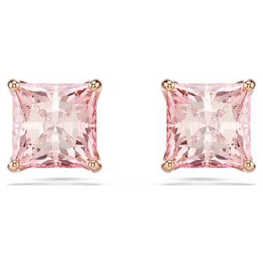 Stilla 스터드 이어링, 스퀘어 컷, 핑크, 18K 로즈 골드 피니시 - Swarovski, 5754533