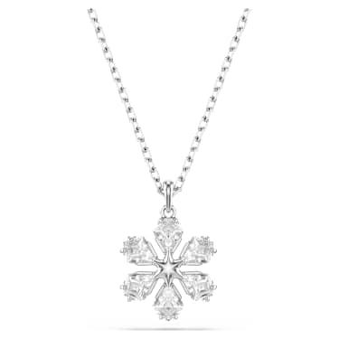 Wisiorek Idyllia, Szlify różnorodne, Płatek śniegu, Biały, Powłoka z rodu - Swarovski, 5754686