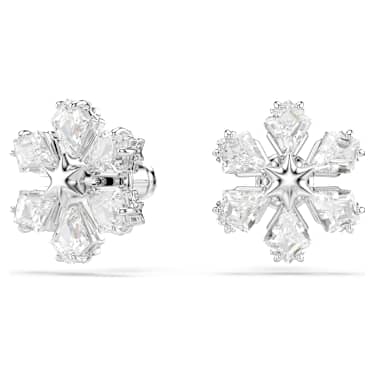 Peckové náušnice Idyllia, Různé výbrusy, Sněhová Vločka, Bílá, Pokoveno rhodiem - Swarovski, 5754687