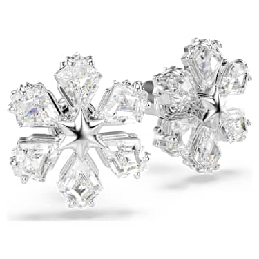 Cercei stud Idyllia, Tăieturi mixte, Fulg de zăpadă, Albi, Placat cu rodiu - Swarovski, 5754687