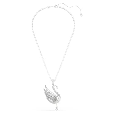 Pendentif et broche Vienna, Tailles variées, Cygne, Blancs, Métal rhodié - Swarovski, 5754828