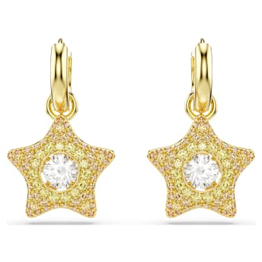 Brincos compridos Sublima, Lapidação redonda, Estrela, Multicor, Acabamento em ouro de 18 quilates - Swarovski, 5755274