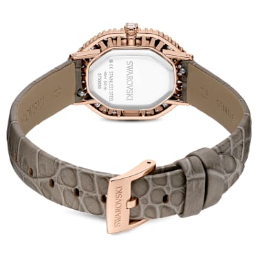 Matrix octagon horloge, Lederen band, Beige, Roségoudkleurige afwerking - Swarovski, 5755686