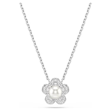 Ariana Grande x Swarovski 链坠, 仿水晶珍珠, 圆形切割, 花朵, 白色, 镀铑 - Swarovski, 5755817