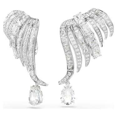 Vienna 夾式耳環, 混合式切割, 天鵝, 白色, 鍍白金色 - Swarovski, 5755961