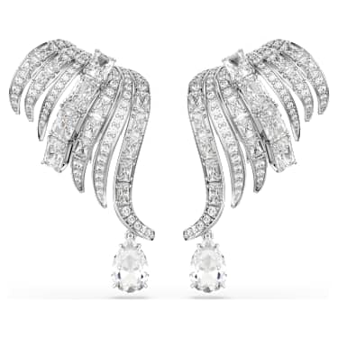 Brincos de mola Vienna, Combinação de lapidações, Cisne, Brancos, Lacado a ródio - Swarovski, 5755961