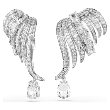 Vienna clip earrings, Mixed cuts, Swan, White, Rhodium plated - Swarovski, 5755961