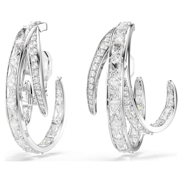 Náušnice klipsy Vienna, Různé výbrusy, Bílá, Pokoveno rhodiem - Swarovski, 5756046
