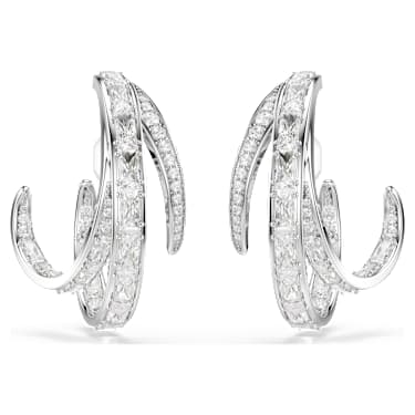 Vienna clip earrings, Mixed cuts, White, Rhodium plated - Swarovski, 5756046