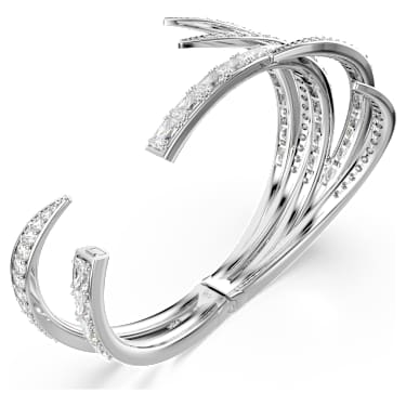 Pevný náramek Vienna, Různé výbrusy, Bílý, Pokoveno rhodiem - Swarovski, 5756049