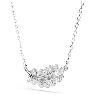 Pingente Vienna, Combinação de lapidações, Pena, Branco, Lacado a ródio - Swarovski, 5756111