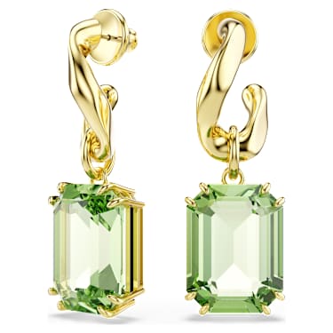 Millenia 水滴形耳环, 八角形切割, 绿色, 金色饰面 - Swarovski, 5756151