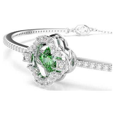 Pevný náramek Una Angelic, Různé výbrusy, Zelená, Pokoveno rhodiem - Swarovski, 5757791