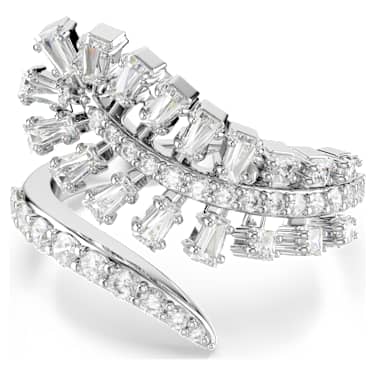Bague ouverte Vienna, Tailles variées, Plume, Blanche, Métal rhodié - Swarovski, 5757835