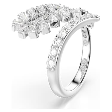 Vienna 開口戒指, 混合式切割, 羽毛, 白色, 鍍白金色 - Swarovski, 5757835