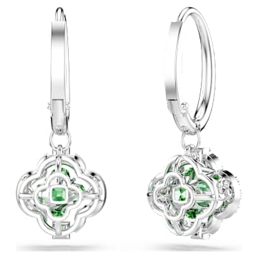 Una Angelic 드롭 이어링, 믹스 컷, 그린, 로듐 플래팅 - Swarovski, 5758001