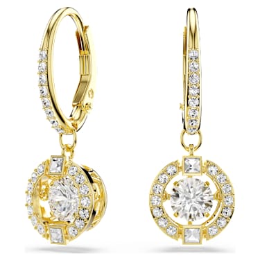 Una Angelic drop earrings, Round cut, White, 18K gold finish - Swarovski, 5758095
