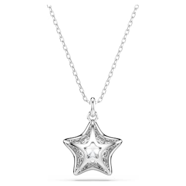 Sublima medál, Körmetszéses, Csillag, Fehér, Ródium bevonattal - Swarovski, 5758393