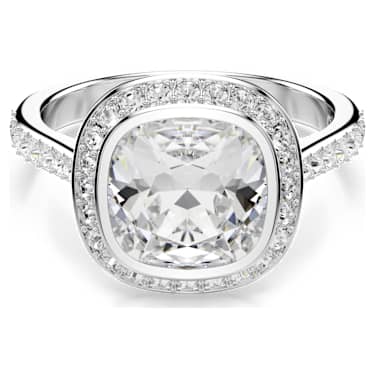 Anillo con halo Una Angelic, Talla cojin, Blanco, Baño de rodio - Swarovski, 5758469
