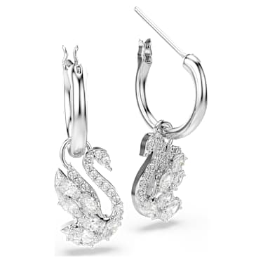 Pendants d'oreilles Swan, Tailles variées, Cygne, Blanches, Métal rhodié - Swarovski, 5759942