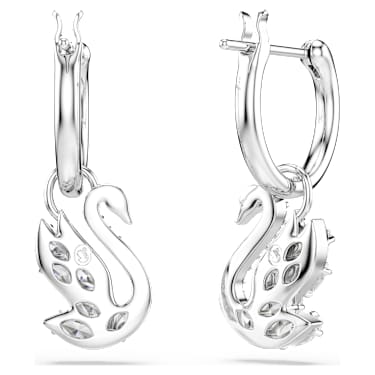Swan csepp alakú fülbevaló, Vegyes metszés, Hattyú, Fehér, Ródium bevonattal - Swarovski, 5759942
