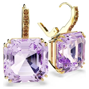 Millenia 水滴形耳环, 方形切割, 紫色, 金色饰面 - Swarovski, 5759990
