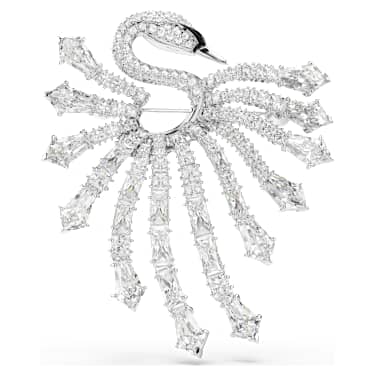 Vienna brooch, Mixed cuts, Swan, White, Rhodium plated - Swarovski, 5760065