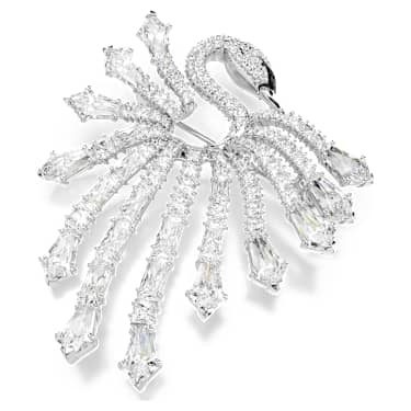 Vienna 胸針, 混合式切割, 天鵝, 白色, 鍍白金色 - Swarovski, 5760065